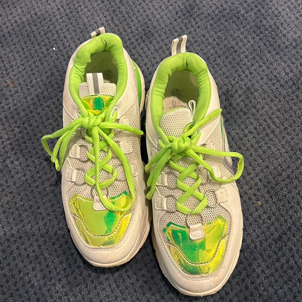 Fun metallic lime green and white sneakers. Worn twice. Size 6.5